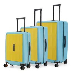 Nasher Miles Zanzibar Yellow & Blue 8 Wheels Large Hard Cabin Trolley Bag Set of 3-image-85