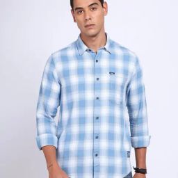 Lee Blue Regular Fit Checks Shirt-image-5