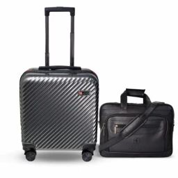 Swiss Military Small Black & Silver Striped Combo of 2 hard Cabin Luggage Trolley With Laptop Bag-picture-31