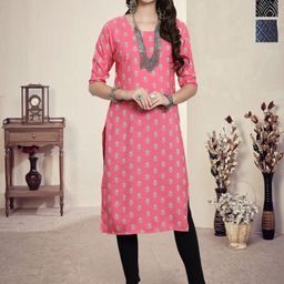 HERE&NOW Selection Of 3 Floral Printed Round Neck Straight Kurtas-image-90
