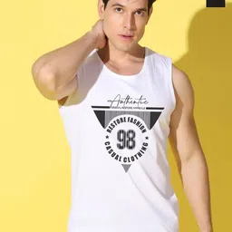 WOOSTRO Pack Of 2 Printed Super Combed Cotton Gym Vests VWS26(98 WHITE)(RUN BLACK)-image-62