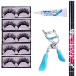 Lenon Set Of 8 Eyelashes Eyelash Curler, Eyelash Glue & Kajal-48