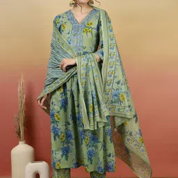 GLAM ROOTS Women Floral Printed Empire Kurta with Palazzos & With Dupatta-image-78