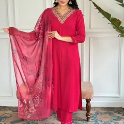 BAESD Women Ethnic Motifs Embroidered Regular Kurta with Trousers & With Dupatta-22
