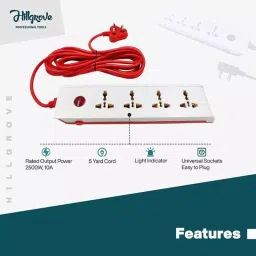 Hillgrove 10 Amp 4 Socket 1 Switch White Power Extension Board with Non-Contact Voltage Tester, HGCM303M1 image 3