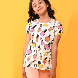 Anthrilo Puffed Half Sleeves Nail Paint Print Tee - White-image-43