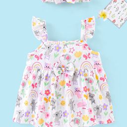 Babyhug 100% Cotton Knit Sleeveless Onesies with Hair Koala Print - White-image-31