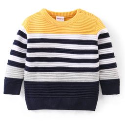 Babyhug 100% Acrylic Knit Full Sleeves Striped Sweater - Navy Blue & Yellow-image-45