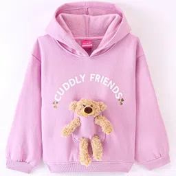 Little Kangaroos Full Sleeves Drop Shoulder Hoodie with Teddy Applique - Orchid Pink-picture-14