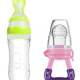 Enorme Silicone Easy Squeezy Spoon Food Feeder with Silicone Fruit and Food Nibbler Pacifier for Babies-10