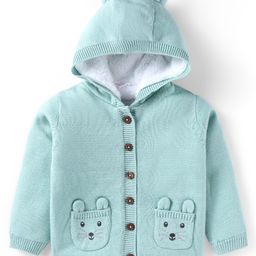 Babyhug Knitted Full Sleeves Front Open Hooded Sweater With Pockets - Light Blue-image-44