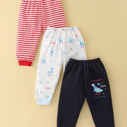 Mini Donuts 100% Cotton Interlock Knit Full Length Striped Lounge Pants with Bird Print Pack of 3 - Multicolour-picture-25