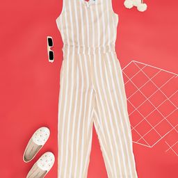 YU by Pantaloons Sleeveless Striped Jumpsuit - Beige-image-77