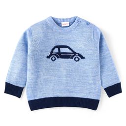 Babyhug Knitted Full Sleeves Pullover Sweater With Car Design - Light Blue-image-89