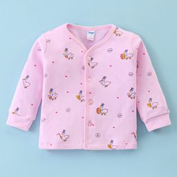 TANGO Fleece Full Sleeves Duck Printed Front Open  Vest - Pink-21