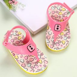 Babyoye Flip Flops with Velcro Closer & Hearts Print - Pink-image-61