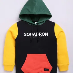 giniekids Cotton Full Sleeves Squadron Text Printed Colour Blocked Sweatshirt - Black-picture-24