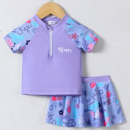 Mark & Mia Half Raglan Sleeves Two Piece Swimsuit with Sea Life Print - Purple-image-15