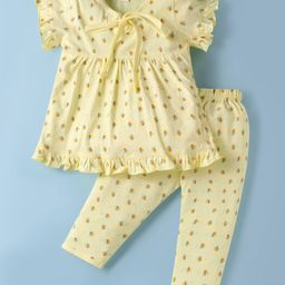 ToffyHouse 100% Cotton Knit Half Sleeves Night Suitwith Bee Print - Yellow-image-83