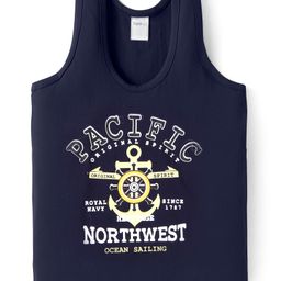 Taeko Single Jersey Knit Sleeveless Vest with Text Print - Navy Blue-15
