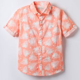 JASH KIDS Cotton Woven Half Sleeves Shirt With Tropical Theme Print - Coral-image-56