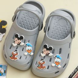 Disney by Yellow Bee Solid Perforated Clogs With Mickey & Friends Featuring Character Charms - Grey-picture-46