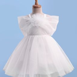 Mark & Mia Woven Cold Shoulder Sleeves Party Dress with Floral Corsage Applique - White-image-64