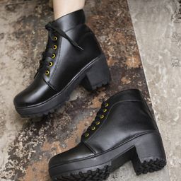 Shoetopia Solid Lace Up Boots - Black-image-13