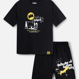 Nap Chief Pure Cotton DC Comics Featuring Half Sleeves Batman Printed Tee & Coordinating Shorts Set - Black-image-25