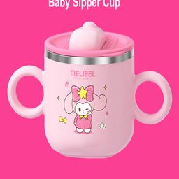 Sparkle Joy Stainless Steel Sipper Bottle for Kids/Double Wall & Sipper Cups with Straw/Travelling Sipper Bottle for Kids - Pink (Print May vary)-250ml-24