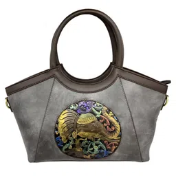 SYGA Women Artisan Embossed Elephant Handbag Horizontal Square Vintage Tote for Daily Match(Grey)-picture-24
