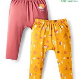 Babyoye 100% Cotton Eco Jiva Finish Full Length Diaper Leggings With Proccupine Print Pack of 2 - Yellow & Rose Gold-picture-4