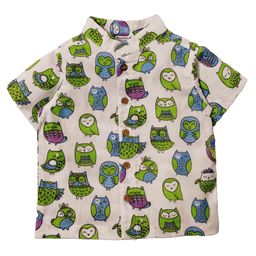 Snowflakes Cotton Woven Half Sleeves Birds Printed Shirt - White-image-76