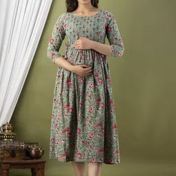 SILAKIVA Floral Printed Gathered Fit and Flare Maternity Dress-picture-52