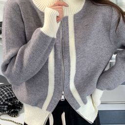 StyleCast Women Colourblocked Mock Collar Front-Open Sweaters-image-117