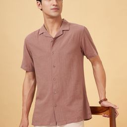 7 Alt by Pantaloons Men Cuban Collar Solid Cotton Relaxed Fit Casual Shirt-picture-24