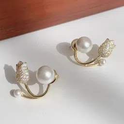 SZN Artificial Stones Studded and Beaded Contemporary Korean Drop Earrings-13