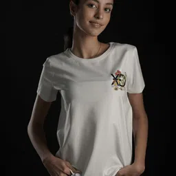 EKSDEE Women Typography Printed Applique T-shirt-image-90