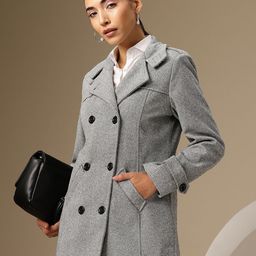 Chemistry Woven-Design Double-Breasted Pea Coat-image-56