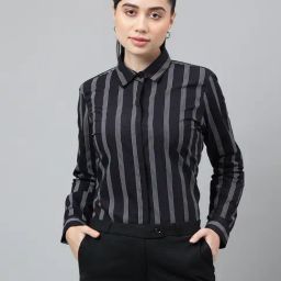 Hancock Black & White Cotton Striped Shirt-image-99