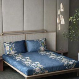 DDecor Blue Cotton 145 TC King Bedsheet with 2 Pillow Covers-image-11