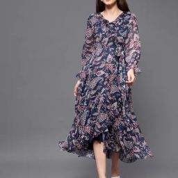 Miss Chase Navy Polyester Print Midi Dress-image-66