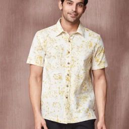 Fabindia Lime White Cotton Straight Fit Abstract Shirt-picture-4