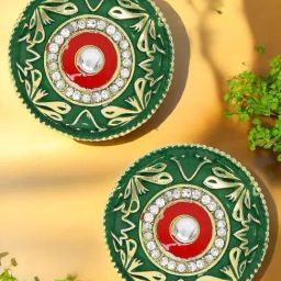 OOMPH Green Meenakari & Kundan Large Ethnic Stud Earrings For Women-11