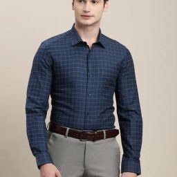 Turtle Blue Cotton Slim Fit Checks Shirt-image-95