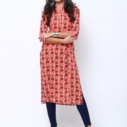 Vishudh Women Peach-Coloured Printed Straight Kurta-image-34