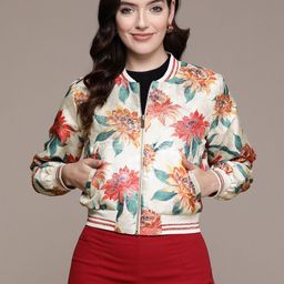Label Ritu Kumar Women Floral Printed Jacquard Varsity Jacket-29
