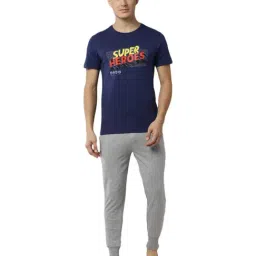 Peter England Blue Cotton Regular Fit Printed T-Shirt & Joggers Set-picture-21