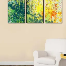 999store Green & Yellow Printed Leaves Paintings - Set of 3-15