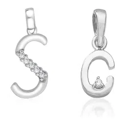 Taraash 92.5 Sterling Silver 'S' & 'C' Initial Letter Couple Pendants-image-64